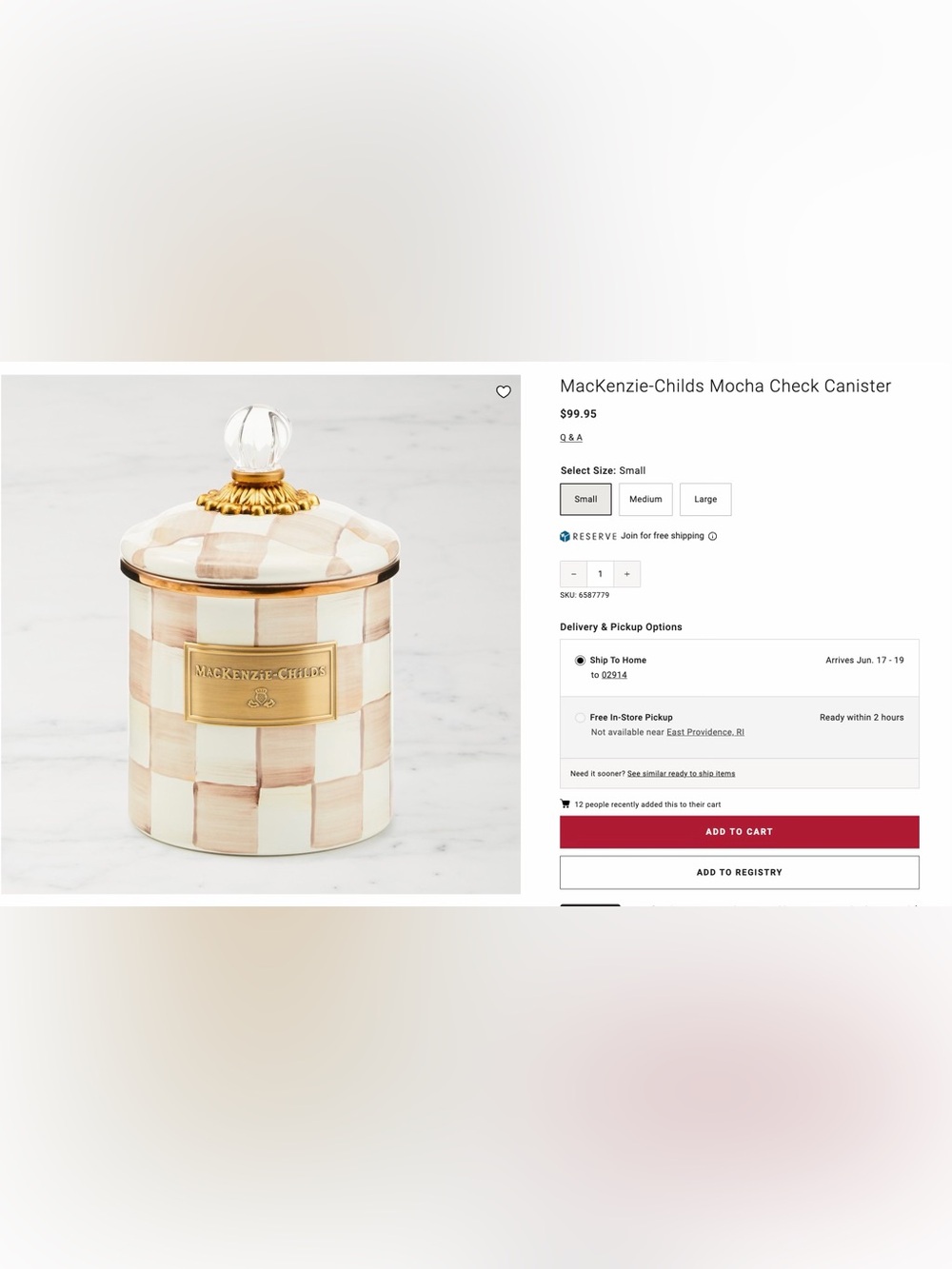 Mackenzie-Childs Checkered Ceramic Jar with Brass Plaque & Glass Knob